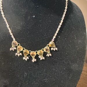 Gold-Tone Pink Crystal Drop Necklace